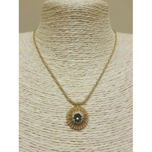 Signed NETTIE ROSENSTEIN Faux Grey Rhinestone Sunburst Pendant Twist NECKLACE